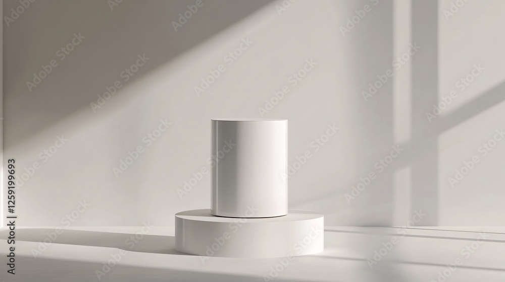 Poster White round empty podium displaying cosmetics with window shadow on the background for product placement
