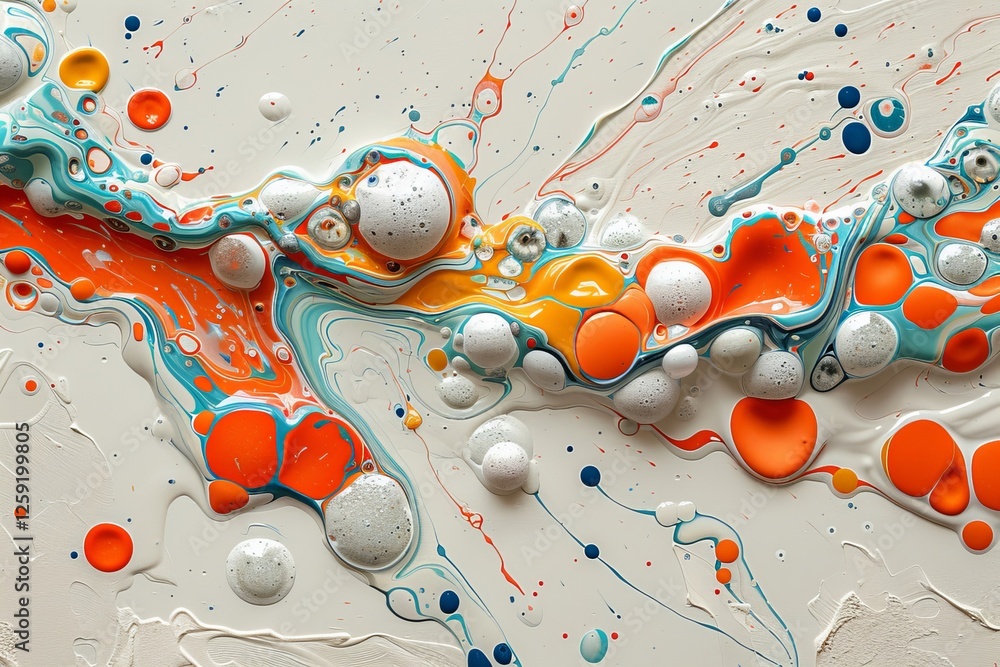 Poster abstract splashes of vivid colors create a striking contrast against a clean white background. the d