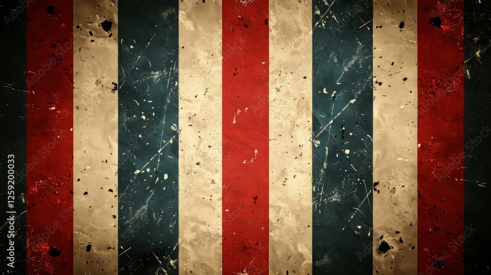 Poster vibrant abstract design combines bold red stripes with a dynamic blue pattern creating a textured la