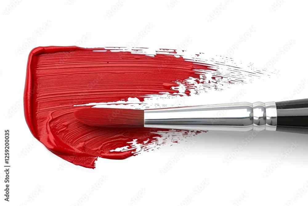 Poster a detailed closeup displays a single brushstroke of red paint applied smoothly on a pristine white s