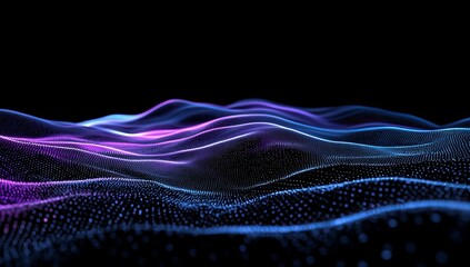 Abstract digital wave, glowing particles, dark background, futuristic design