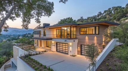 Hillside Modern Home Twilight Exterior Real Estate Photography