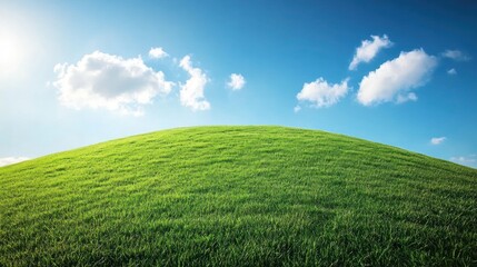 Naklejka premium Sunny Green Hill, Blue Sky, Clouds, Landscape, Nature