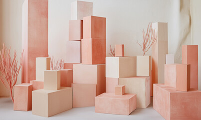 Another collection of neatly arranged cardboard boxes displayed in front of a spacious industrial setting.