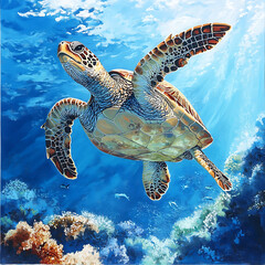 Obraz premium green sea turtle swimming