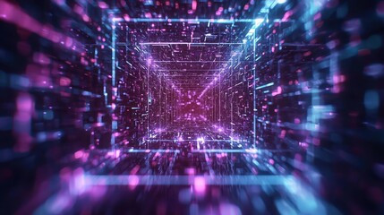 Obraz premium Abstract Neon Cube in Purple Pink and Blue Space