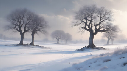 Obraz premium Snow Covered Trees in Countryside Landscape Panorama 36