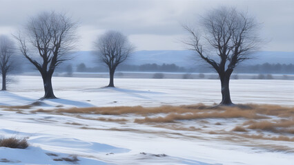 Snow Covered Trees in Countryside Landscape Panorama 26