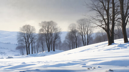 Fototapeta premium Snow Covered Trees in Countryside Landscape Panorama 22