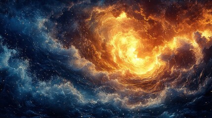 Obraz premium Fiery vortex swirling in cosmic clouds, night sky background, fantasy art