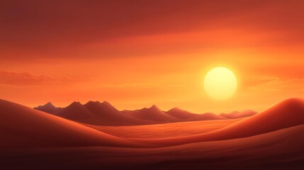 Stunning Desert Sunset with Mountain Range in the Background. Generative AI