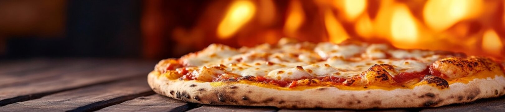 Hot pizza with melted cheese and tomato sauce in a wood-fired oven. Generative AI