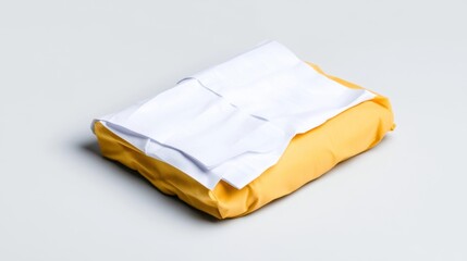 Simple folded yellow and white package isolated on a light background. Generative AI