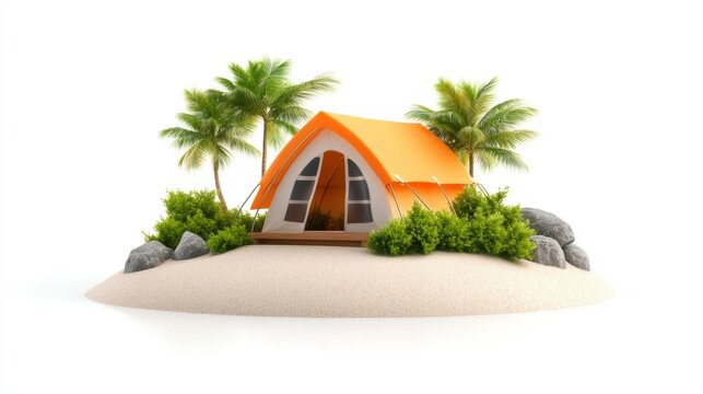 Isolated Concept of a Modern Glamping Tent in a Tropical Setting. Generative AI