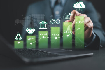 Carbon footprint Emission report graph. Carbon emission reduction target, low carbon economy...