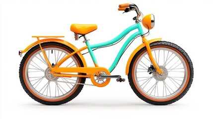 Fototapeta premium A vibrant colorful bike with orange and turquoise accents against a white isolated background. Generative AI
