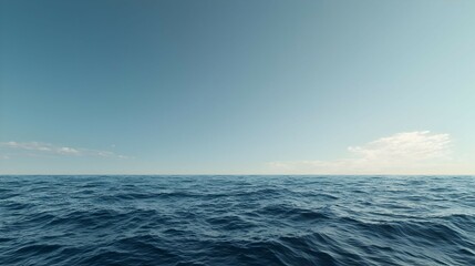 Fototapeta premium Wide Shot Of Calm Ocean With Light Blue Sky And White Clouds