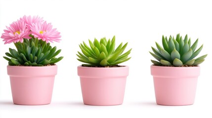 Obraz premium Colorful Succulent Plants in Pink Pots for Home Decor. Generative AI