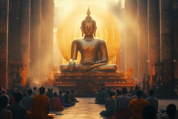 Golden Buddha temple sunrise meditation