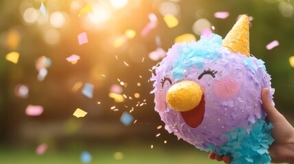Colorful Confetti Explosion from a Unicorn Piñata. Generative AI