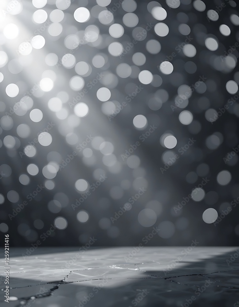 Poster elegant grey bokeh background with light rays and a reflective surface