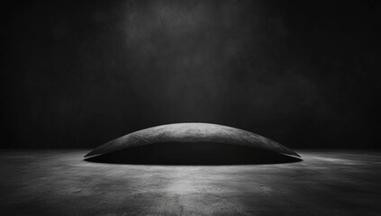 Dark studio, grayscale, oval object, spotlight, product display