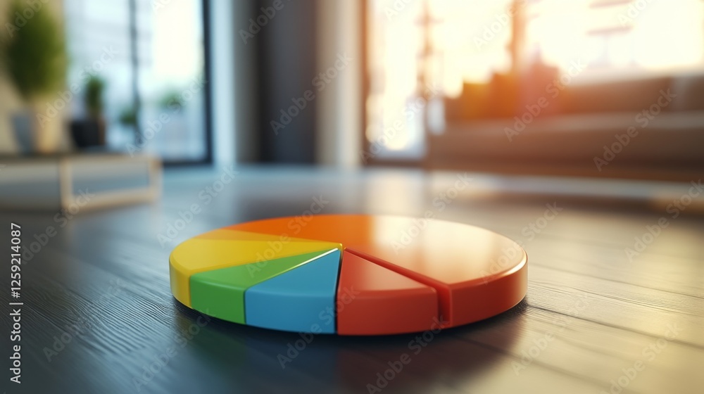 Poster a close-up of a financial pie chart displayed on a computer screen, with segments highlighting diffe