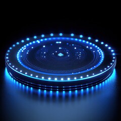 Futuristic Circular Platform with Blue Neon Lights