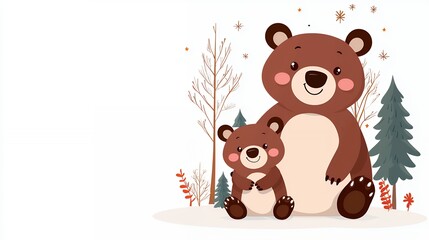 Cute Cartoon Bears In Autumn Forest