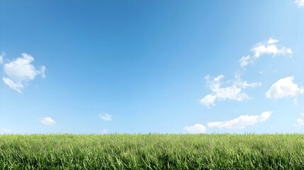 Fototapeta premium Green Field Under A Blue Sky With Fluffy Clouds