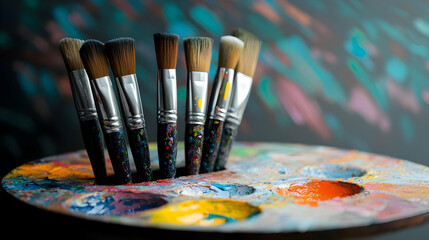 Obraz premium Paintbrushes on a Colorful Palette