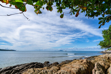 Empty tropical beach and seascape, Beautiful sandy beach and sea in sunny day,Blue sky in good...