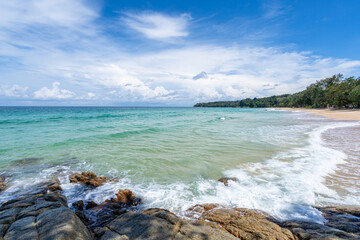 Empty tropical beach and seascape, Beautiful sandy beach and sea in sunny day,Blue sky in good...