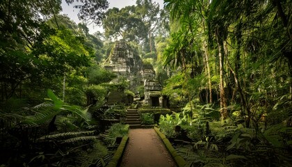 Naklejka premium with ancient ruins hidden among the foliage 