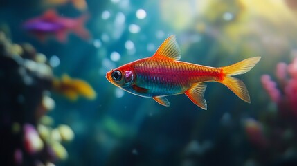 Vibrant Red and Blue Fish in Aquarium