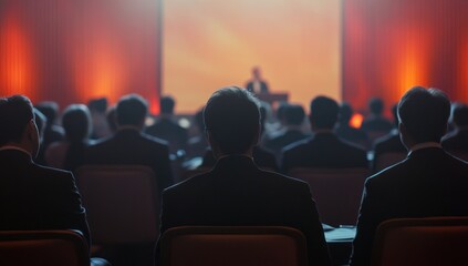 Audience at Conference Silhouetted Against a Bright Screen