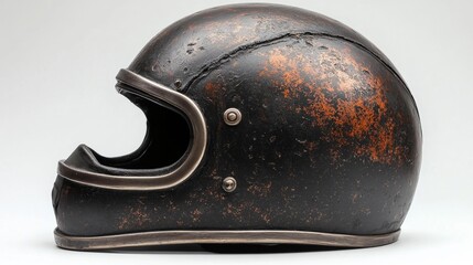 Vintage Motorcycle Helmet with Rusty Patina and Distressed Finish. Generative AI