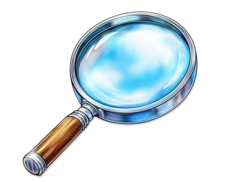 Shiny Magnifying Glass Reflecting Soft Blue Light on a White Background Evoking Curiosity and Discovery