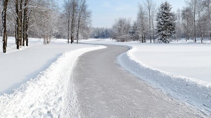 Obraz premium Snowy Winter Road Through Parkland
