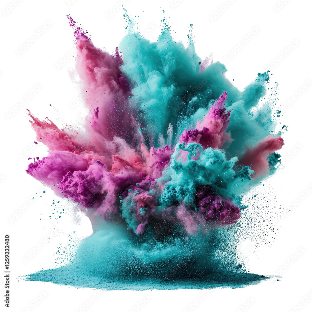 Poster colorful explosion of powder creating vibrant clouds in a dynamic and artistic display of color on w