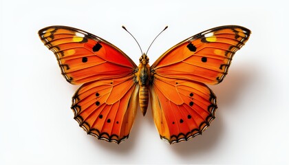 Orange Butterfly with Black Markings Resting on White Background