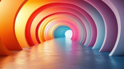Obraz premium Colorful tunnel, vibrant arches, bright light, abstract background, futuristic design