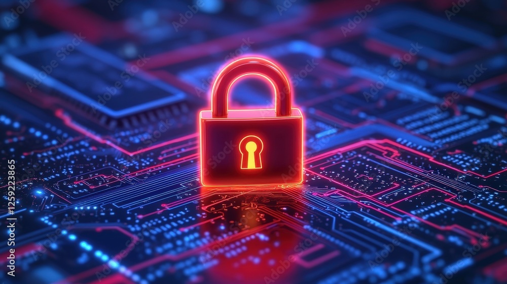 Poster digital encryption lock technology cyber security 3d illustration futuristic environment close-up ab