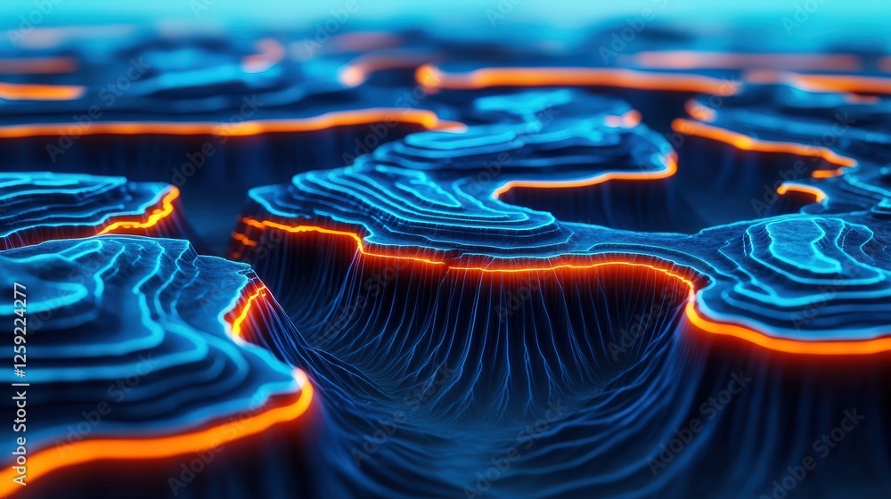 Poster illuminated ocean floor map visualization digital graphics abstract environment technology concept