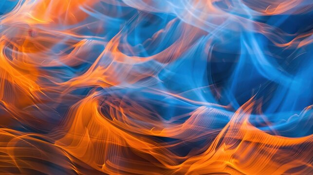 Abstract patterns in blue and orange resembling waves or mountains