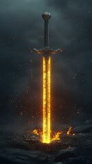 Naklejka premium Fiery Sword in the Dark: A Fantasy Illustration