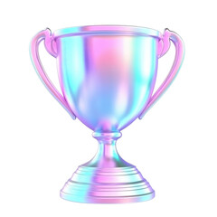 Shining Iridescent Trophy Glowing with Vibrant Colors on a Minimalist Background
