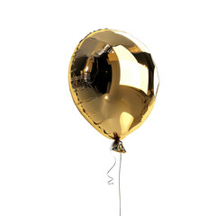 Gold balloon floating in a black background creating a bold visual contrast and elegant atmosphere on white background , cut out.