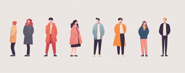Diverse group of people wearing winter clothes standing together