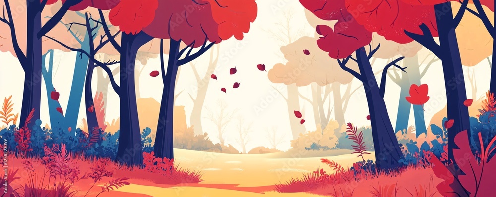 Aufkleber autumn forest path winding through colorful trees